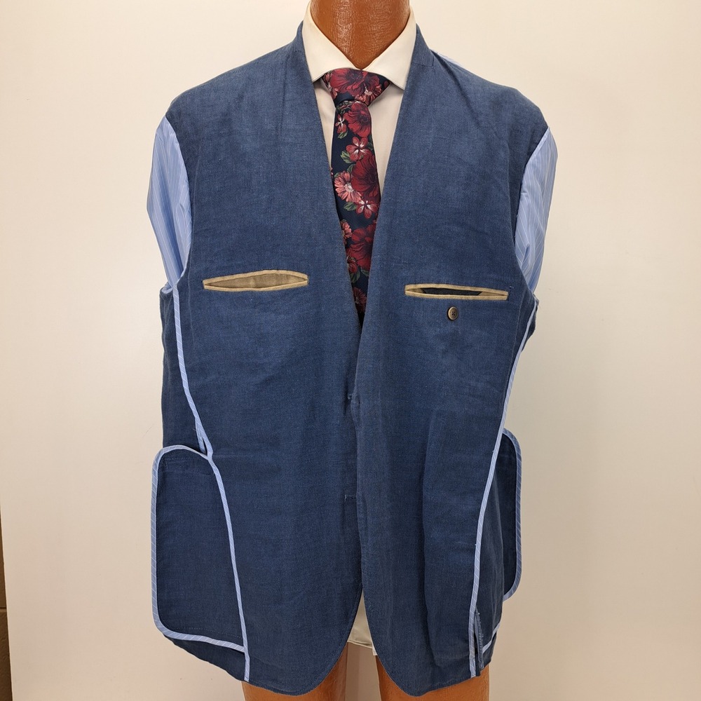 JOS A Bank RESERVE Blazer Jacket Men XL Blue Linen Blend Tailored Fit 44R - Picture 4 of 8